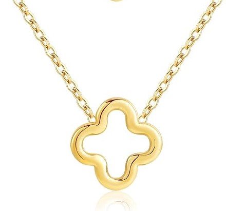 Yellow Gold Halo Clover Necklace 18 inches, 18k, 3.7gr