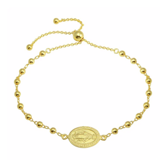 Gold Plated 925 Sterling Silver Medallion Charm Beaded Bracelets