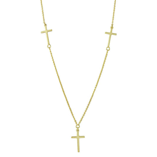 925 Sterling Silver Gold Plated 3 Crosses Necklace
