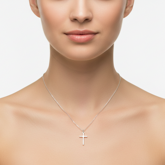 Silver 925 Rhodium-Plated Cross Pendant with Chain