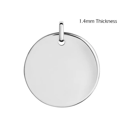 High Polished 925 Sterling Silver Heavy Disc Engravable with Bail , 19mm