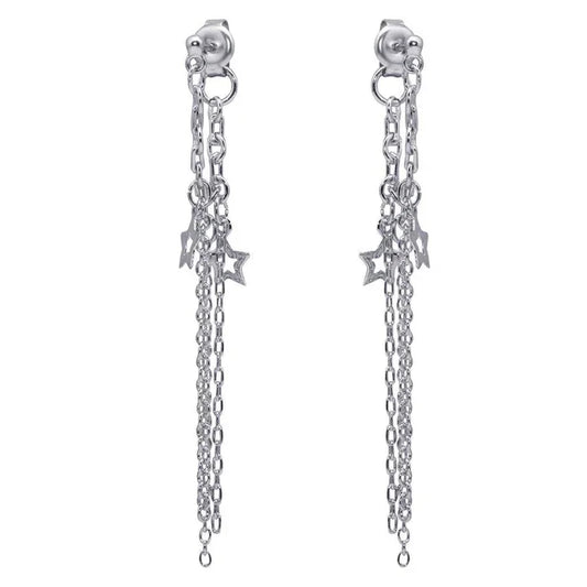 Silver 925 Rhodium Plated Multiple Wire Dangling Open Star Stud Earrings