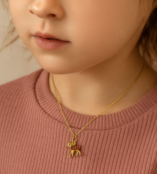 Yellow Gold Fawn Pendant with Red Enamel, 18k