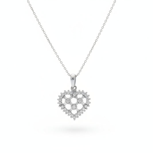 14K White Gold Diamond Heart Pendant Necklace