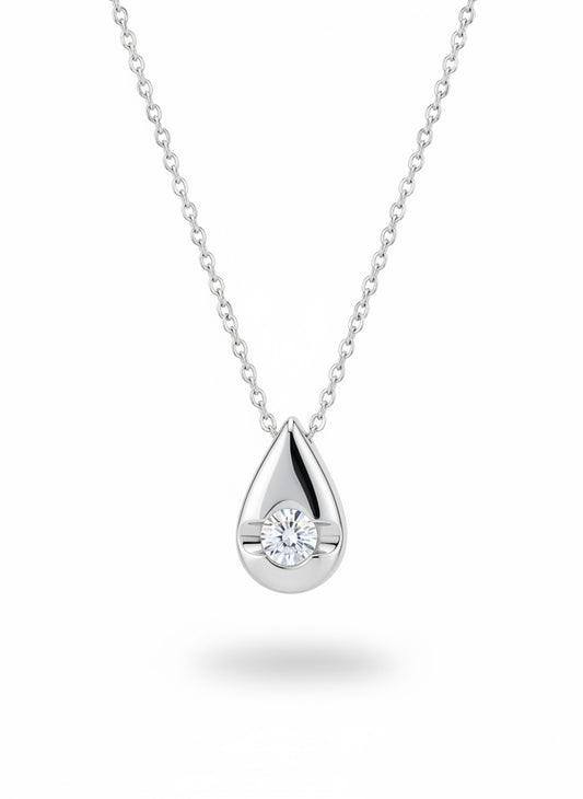 White Gold Pear Shape Pendant with 0.15ct Round Diamond with 18 inches gold Chain 14k