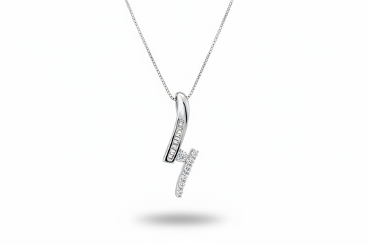 White Gold Pendent setting with 11 Baguette and 7 Round Diamonds, TDW: 0.35ct, SI2, HI, 18k