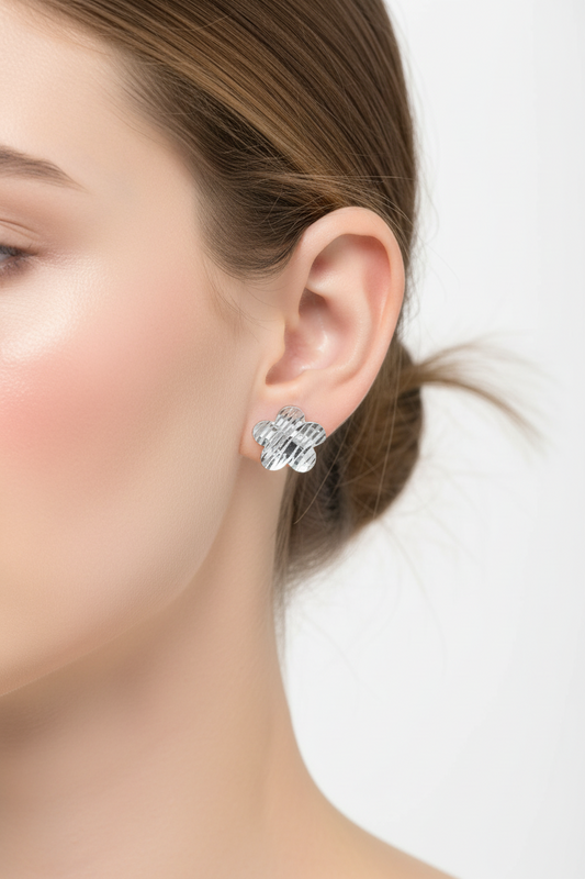 Sterling Silver Rhodium-Plated Sterling Silver DC Flower Stud Earrings