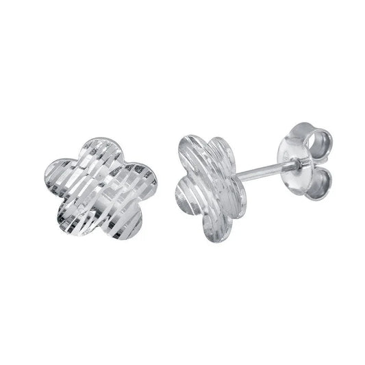 Rhodium Plated 925 Sterling Silver DC Flower Stud Earrings