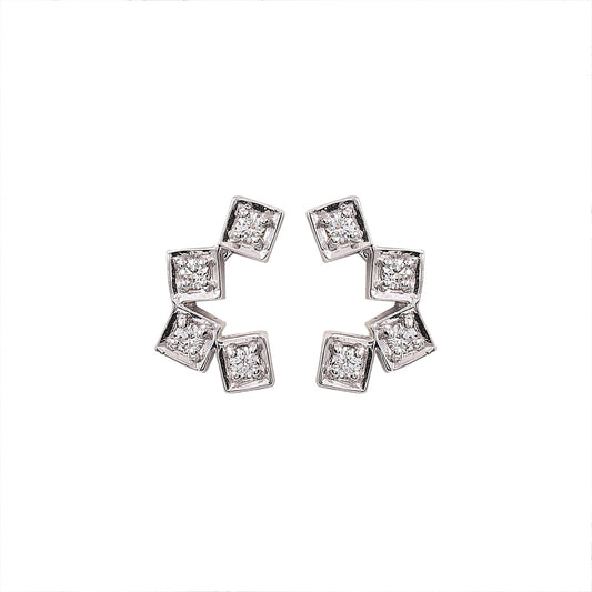 White Gold Half Circle with Four Square setting with Diamonds TDW: 0.17ct, VS,GH, 14K