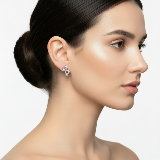 Zigzag style White Gold Earring setting with Eight Diamonds TDW: 0.16ct VSGH 14k