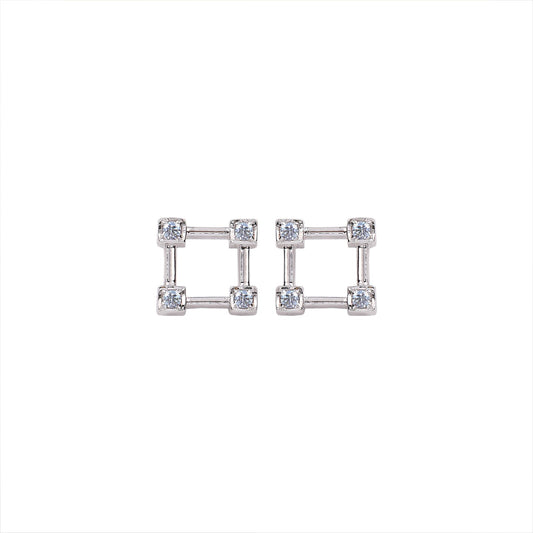 White Gold Square Shape Earrings setting with Four Diamonds on the corners 14k, TDW:0.18ct VS GH