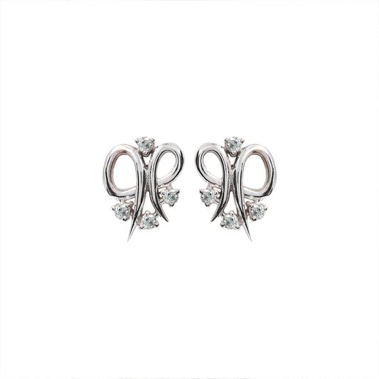 Bow Style White Gold Earring setting with Four Round Diamonds 14k TDW: 0.08ct VS GH