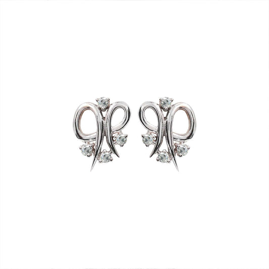 Bow Style White Gold Earring setting with Four Round Diamonds 14k TDW: 0.08ct VS GH