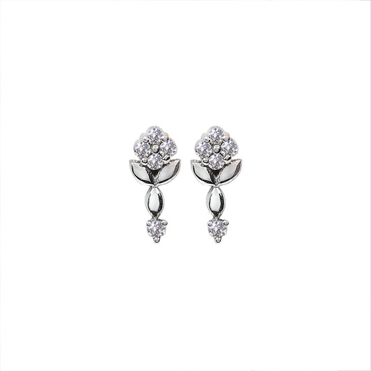 White Gold Flower design Earring setting with Five Diamonds 14k TDW:0.16ct VSGH 2.08gr