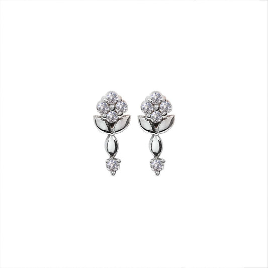 White Gold Flower design Earring setting with Five Diamonds 14k TDW:0.16ct VSGH 2.08gr