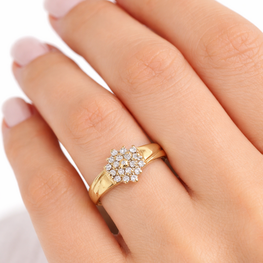 10k Yellow Gold Diamond Rosette Cluster Ring
