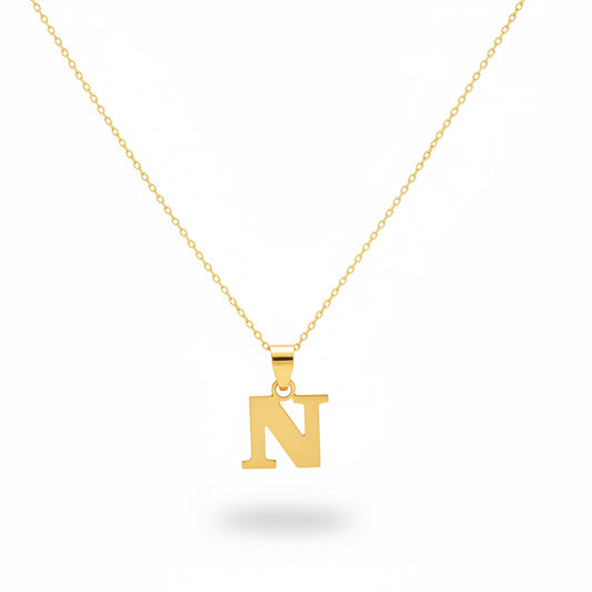 18K Yellow Gold Letter N Pendant Necklace