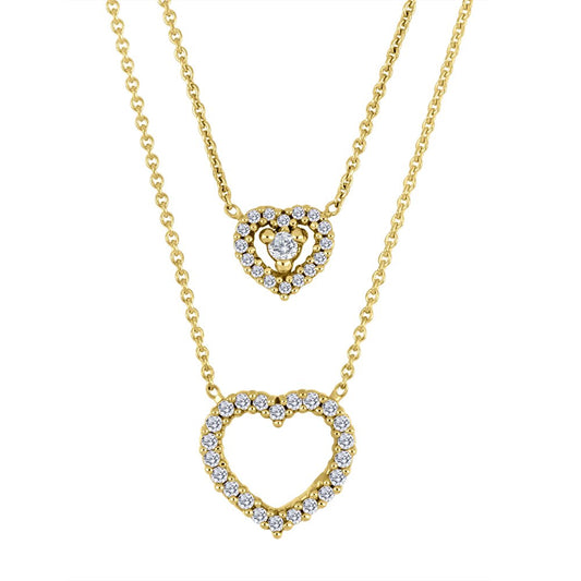 Fire and Ice Canadian Diamond  Two Layer Gold Necklace, setting with 38 Diamonds, 14k, TDW: 0.025ct, I1, GH