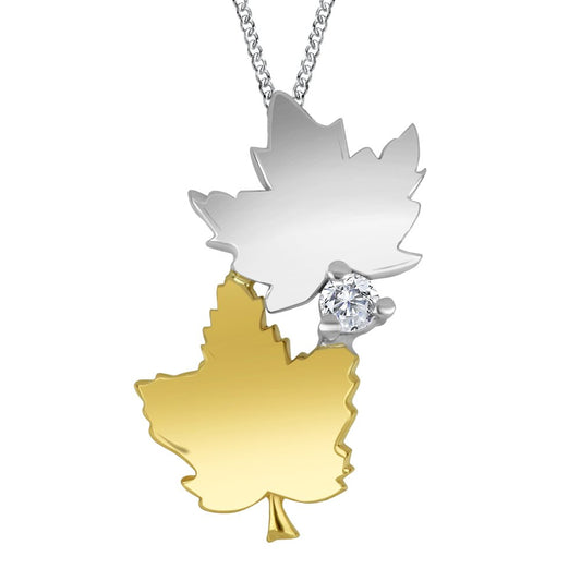 Fire and Ice Canadian Diamond Maple Leaf Necklace, 14k, 0.025ct, I1 , G-I