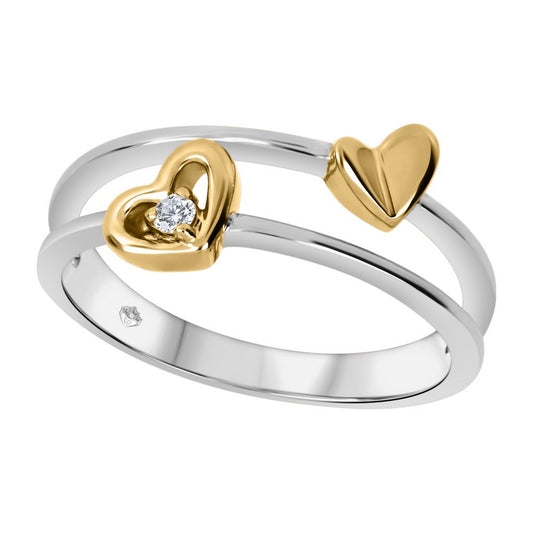 Fire and Ice Canadian Diamond Ring in White Gold and Yellow Gold setting with one Diamond, 14k, 0.025ct, I1, G-H