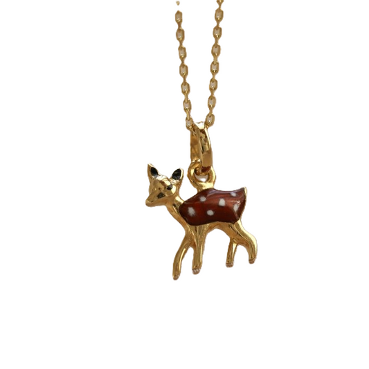 Yellow Gold Fawn Pendant with Red Enamel, 18k