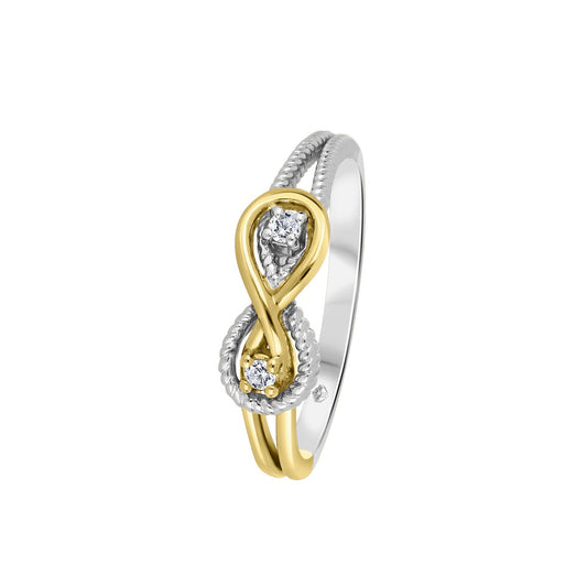 14K Two Tones Gold Infinity Ring with Fire and Ice Canadian Diamond TDW:0.05ct