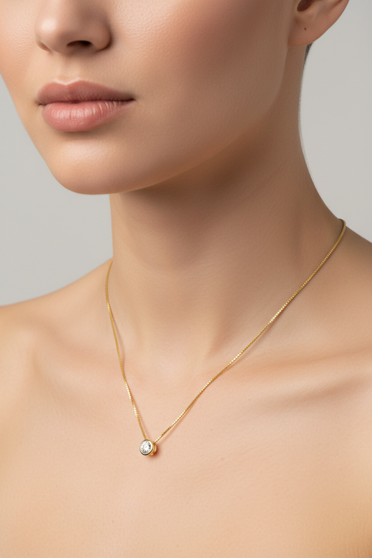 Sterling Silver Gold Plated Round Solitaire Necklace