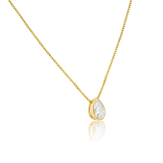 Gold Plated Teardrop Clear CZ Pendant Necklace