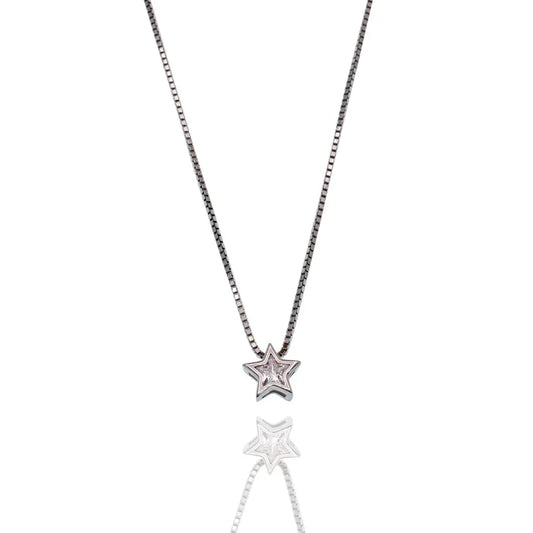 Rhodium Plated 925 Sterling Silver 6.9mm Star on Adjustable Box Chain Necklace
