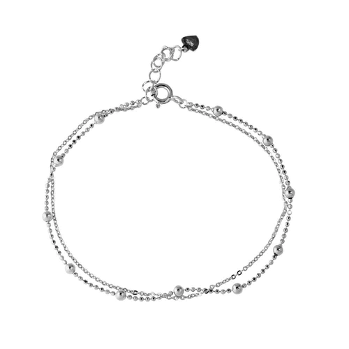 Silver 925 Rhodium-Plated Double Strand DC Bead ChainBracelet