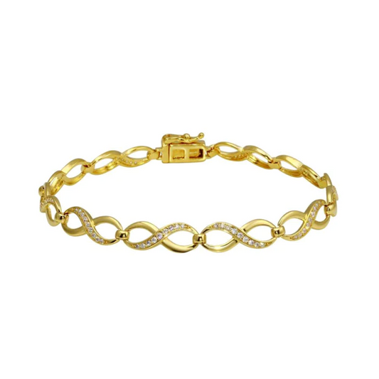 Gold Plated 925 Sterling Silver CZ Infinity Link Bracelet, 925