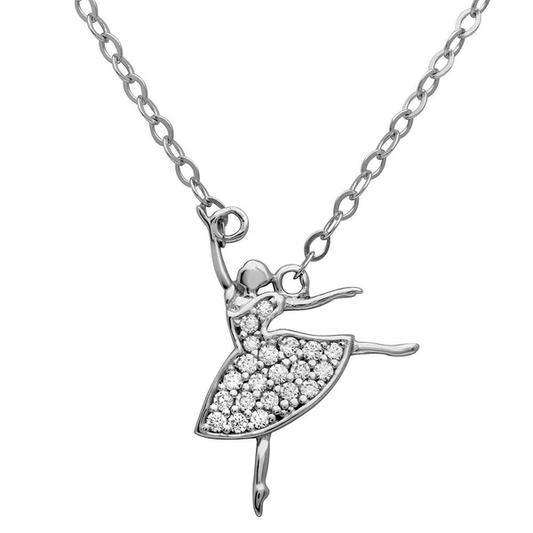 Silver Rhodium Plated Ballerina CZ Necklace