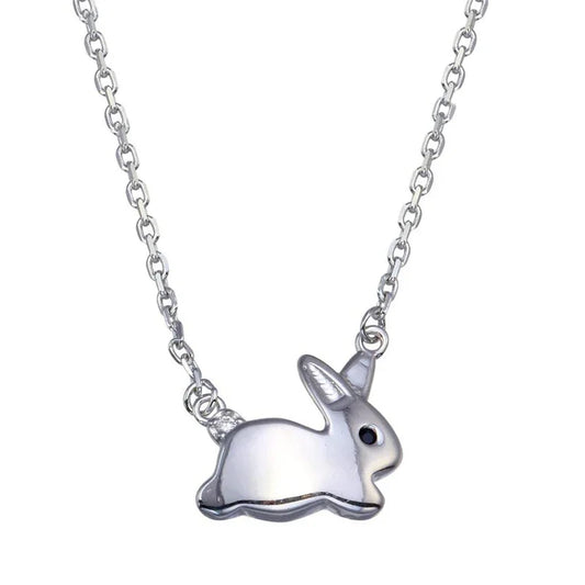 925 Sterling Silver Rhodium Plated Rabbit Necklace