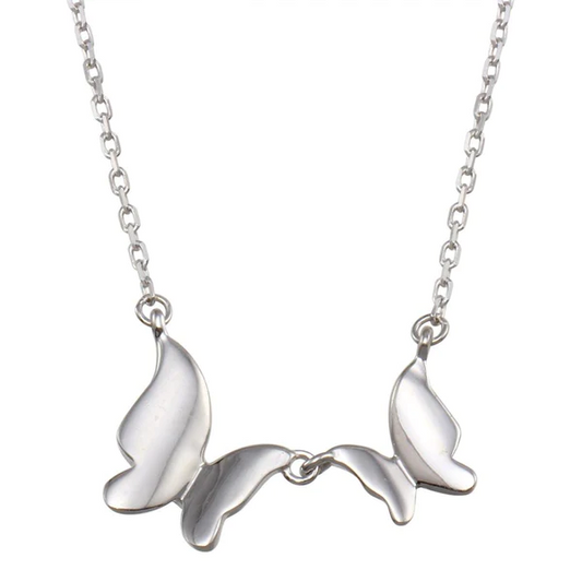 Silver Rhodium Plated Double Butterfly Necklace