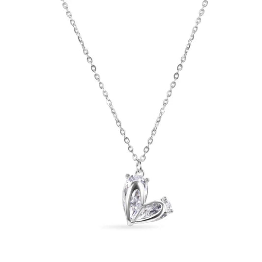 Rhodium Plated 925 Sterling Silver Heart Clear CZ Adjustable Necklace