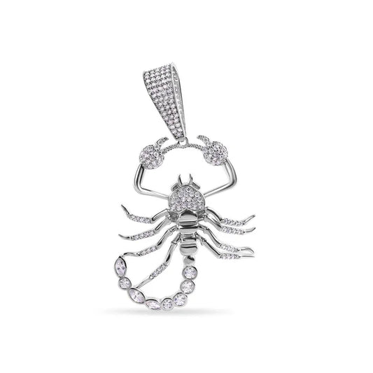 Rhodium Plated 925 Sterling Silver Scorpion Clear CZ Small Pendant