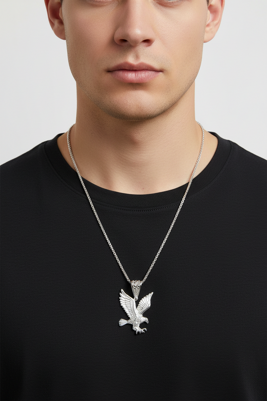 Rhodium Plated 925 Sterling Silver American Eagle Pendant