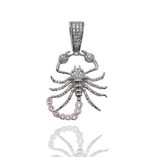 Rhodium Plated 925 Sterling Silver Scorpion Clear CZ Pendant