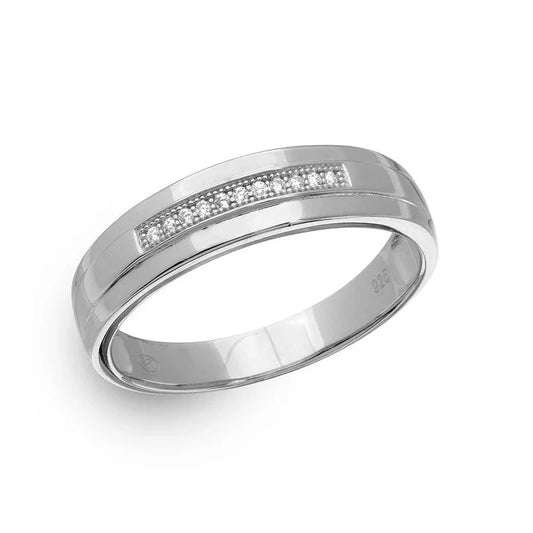 925 Sterling Silver Rhodium Plated Single Bar CZ Ring