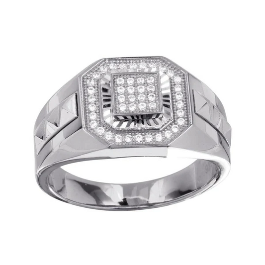Men's Sterling Silver 925 Rhodium Square Ring with CZ