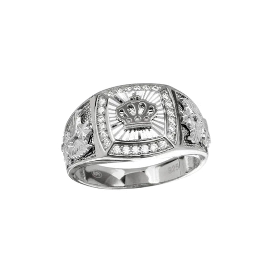 925 Sterling Silver Rhodium-Plated Men's Crown Ring