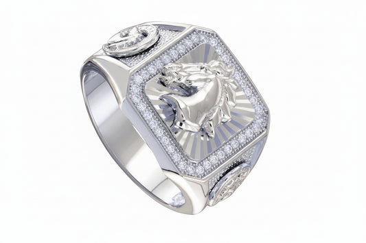 Sterling Silver Rhodium-Plated Men's Stallion Statement CZ Ring