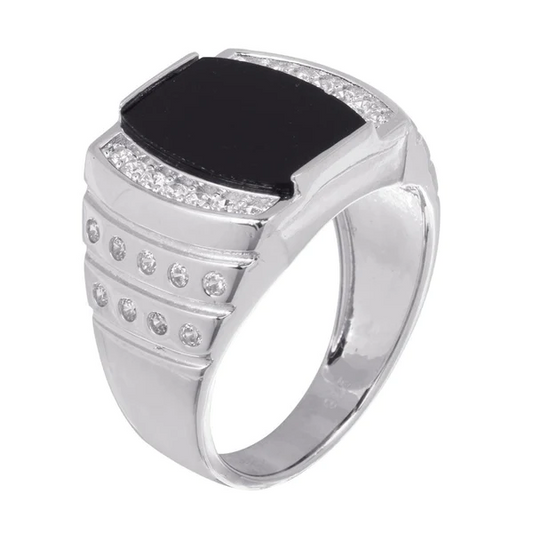 Silver Men's Ring setting with Onyx and Cubic Zirconia