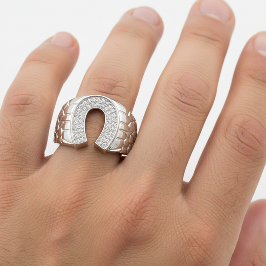 Sterling Silver Horse Shoe with CZ Ring