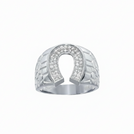 Sterling Silver Horse Shoe with CZ Ring