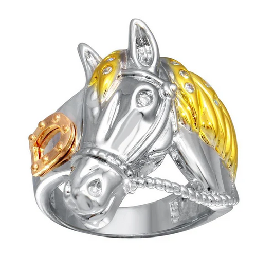 Three Tone Sterling Silver Ring with Horse design