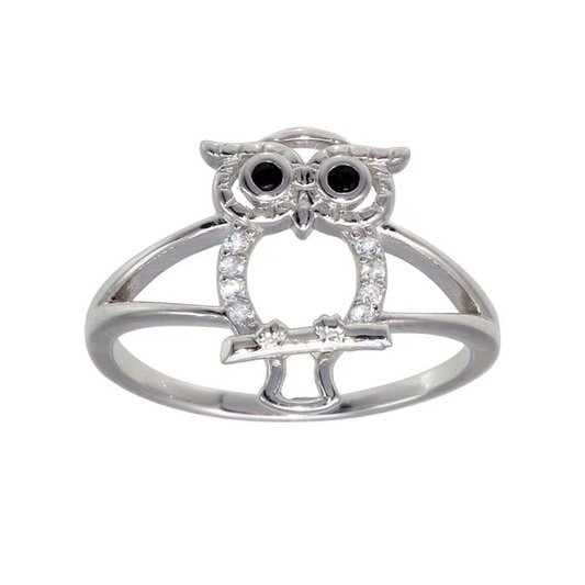 Sterling Silver Rhodium Plated Ring setting with Owl