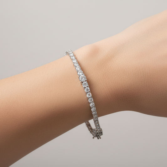 Sterling Silver Rhodium-Plated Sterling Silver Clear CZ Tennis Bracelet