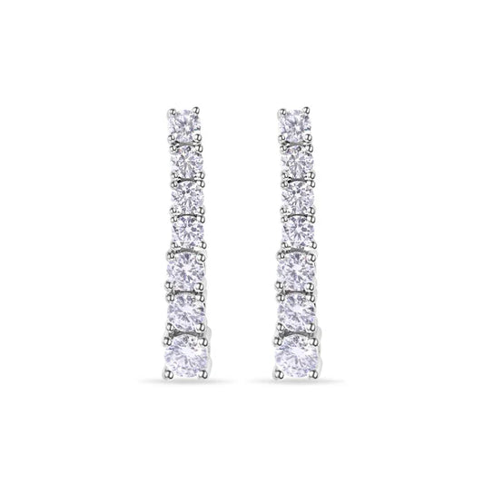 Rhodium Plated 925 Sterling Silver Clear CZ Tennis Earrings