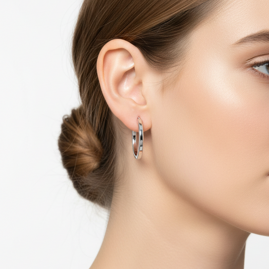 Silver 925 Square Flat Hoop Earring